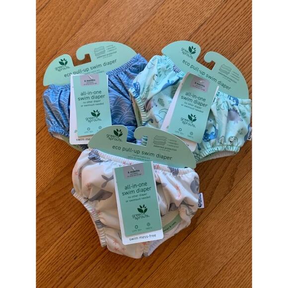 *NWT* Three (3) Green Sprouts All-In-One Swim Diapers  -  6 months - Picture 1 of 7